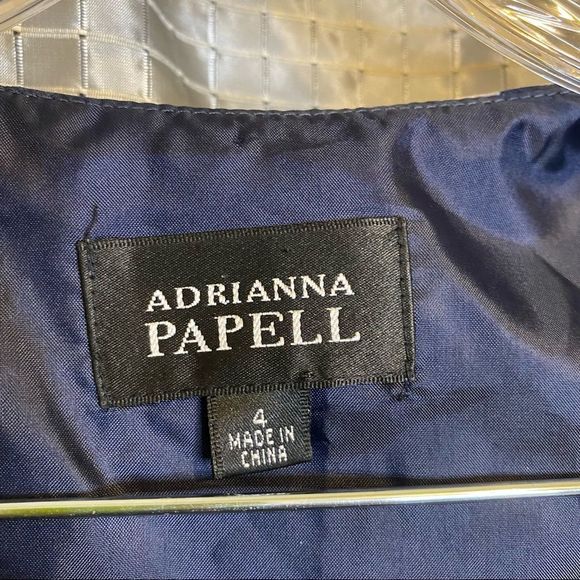 ADRIANNA PAPELL Womens Sleeveless Polka Dot Ruffle Front Dress Navy & Beige SZ 4 - Picture 6 of 6